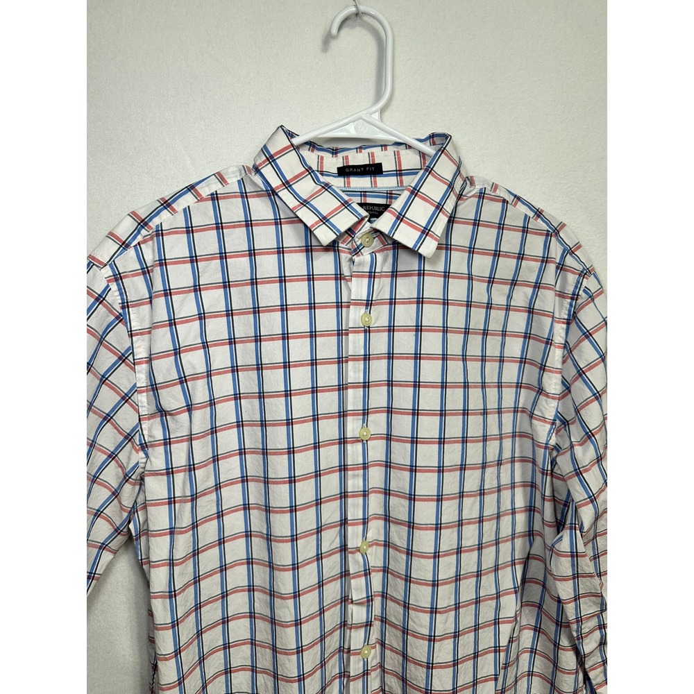 Banana Republic Mens XL Supima Cotton Plaid Button Down Shirt White Red - Picture 3 of 9